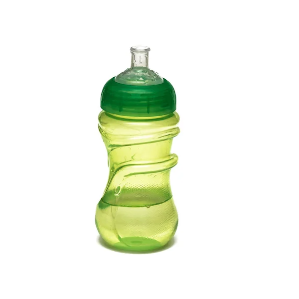 Bottiglia Verde Neonati Sfondo Bianco Isolata — Foto Stock