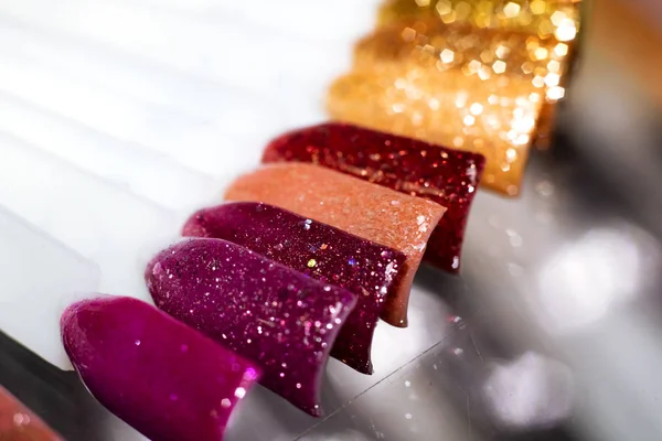 Multicolored Nail Polish Artificial Plastic Nails Close — Stock Photo, Image