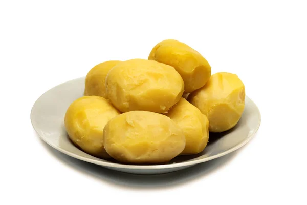 Patate Pelate Piatto Isolate Uno Sfondo Bianco — Foto Stock