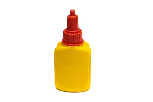 Yellow Container Glue Close Isolate White Background — Stock Photo, Image