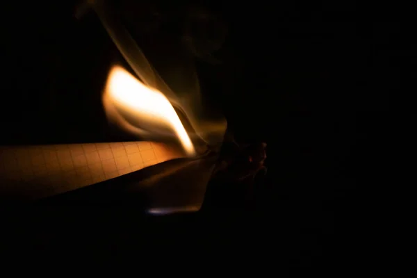 Burning Paper Dark Close Copy Space — Stock Photo, Image