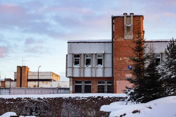 Old Industrial Building Sunset Winter Winter Landscape City — Stock Photo, Image