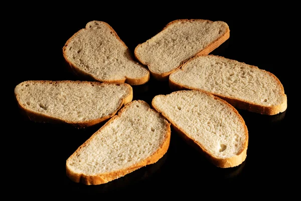 Kromki Białego Chleba Ciemnym Tle Bliska — Zdjęcie stockowe