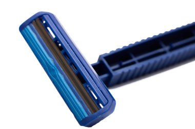 Mavi jilet yakın, izole makro fotoğraf, beyaz bir arka plan