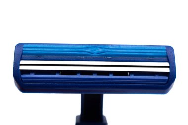 Mavi jilet yakın, izole makro fotoğraf, beyaz bir arka plan