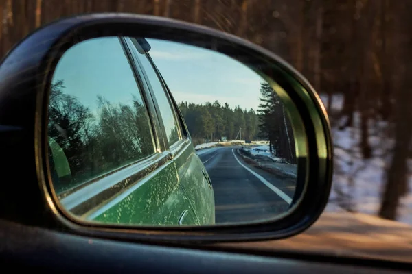 Reflection Mirror Car Road Forest — Stock Photo, Image