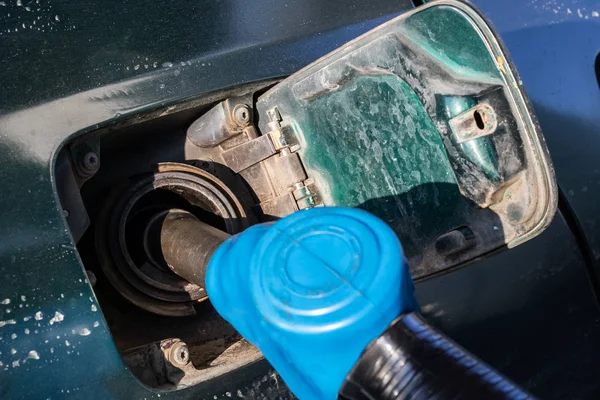 Pistola Reabastecimiento Tanque Del Coche Espacio Copia — Foto de Stock