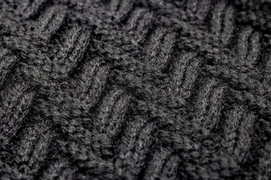 Siyah yün örme kumaş, doku veya arka plan deseni