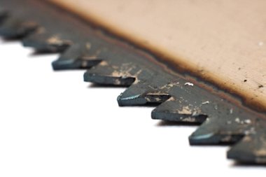 Diş testere yakın çekim, beyaz bir arka plan üzerinde izole