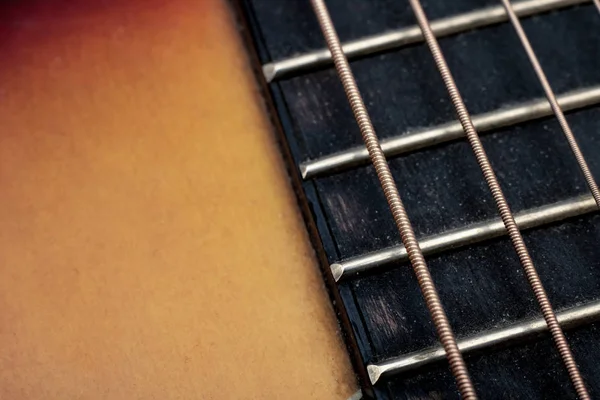 Guitar strings close up with copy space