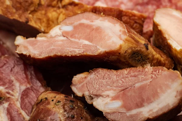 Nahaufnahme Von Rotem Räucherfleisch Makrofoto Hintergrund Für Text — Stockfoto