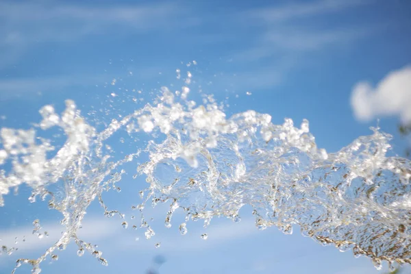 Splashing Water Close Blue Sky Background Copy Space — Stock Photo, Image