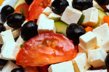 Salatalık, domates ve peynir bir salata yakın, metin için arka plan