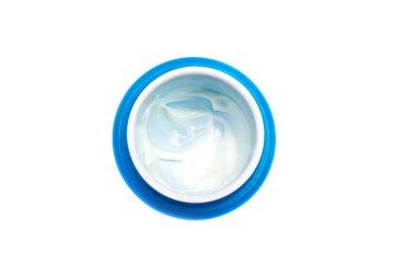 Mavi krem yakın çekim, üst görünüm, beyaz bir arka plan üzerinde izole olabilir