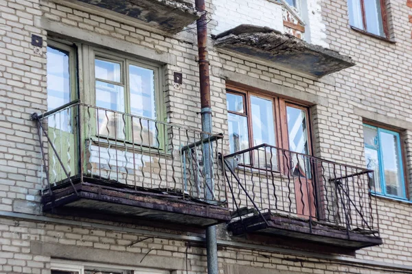 Balconies Windows Old Abandoned Building Close — Stock Photo, Image