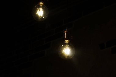 Yellow light bulbs in retro style close up