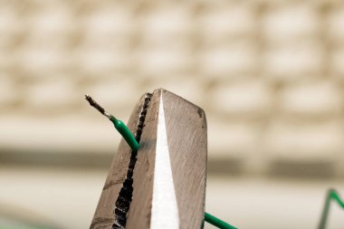 Yeşil çıplak tel maşa ile kenetlenmiş yakın