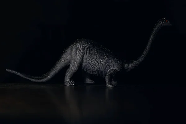 Malý černý dinosaurus v temnotě, neexistující zvíře — Stock fotografie