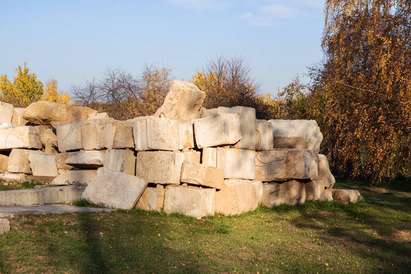 Concrete blocks at a construction site close up