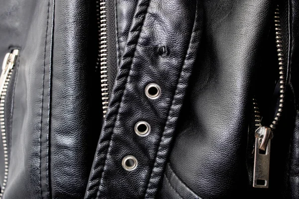 Close up of leather belt on leather jacket — Stock Photo, Image