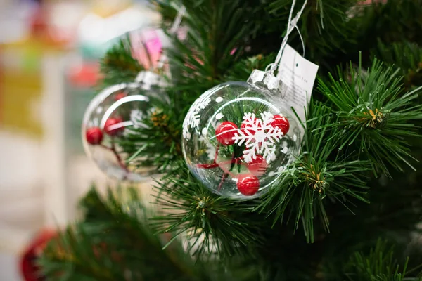 Christmas Ball Spruce Branch Close — Stock Photo, Image
