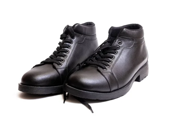 Homens Botas Couro Preto Isolado Fundo Branco — Fotografia de Stock