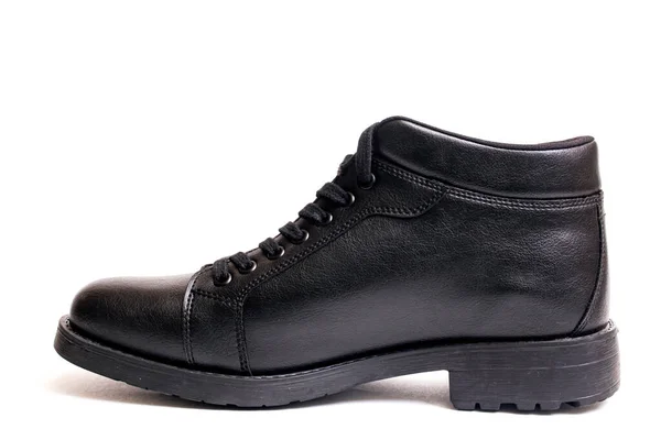 Homens Botas Couro Preto Isolado Fundo Branco — Fotografia de Stock