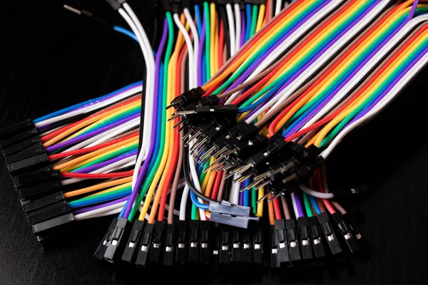 Multi colored wires for electronic devices close up