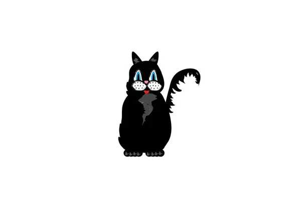 Cartoon Image Black Cat White Background — Stock Vector