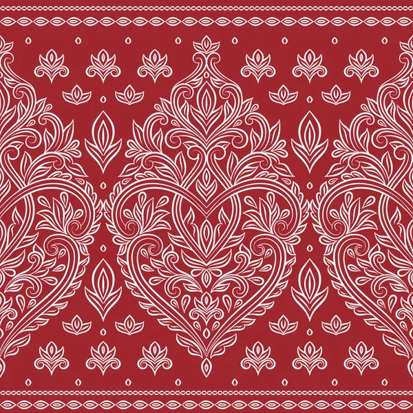 Rode en witte bloemen naadloze patroon met sierstrepen. Traditionele Oosterse motieven. Vintage ornament sjabloon. Decoratieve Paisley elementen. Geweldig voor stof en textiel. — Stockvector