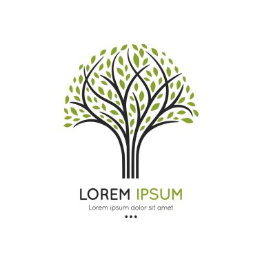 Soyut yeşil ağaç logosu. Modern illüstrasyon. İzole vektör. Amblem, monogram, davetiye, el ilanı, menü, broşür, arka plan veya istediğiniz herhangi bir fikir için harika.