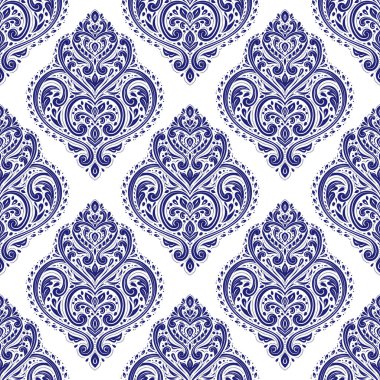 Beyaz ve mavi, pürüzsüz desen. Vintage vektör arka plan şablonu, lüks elementler. Kumaş, davetiye, duvar kağıdı, dekorasyon, ambalaj ya da herhangi bir istenen fikir için harika.