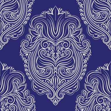 Beyaz ve mavi, pürüzsüz desen. Vintage vektör arka plan şablonu, lüks elementler. Kumaş, davetiye, duvar kağıdı, dekorasyon, ambalaj ya da herhangi bir istenen fikir için harika.