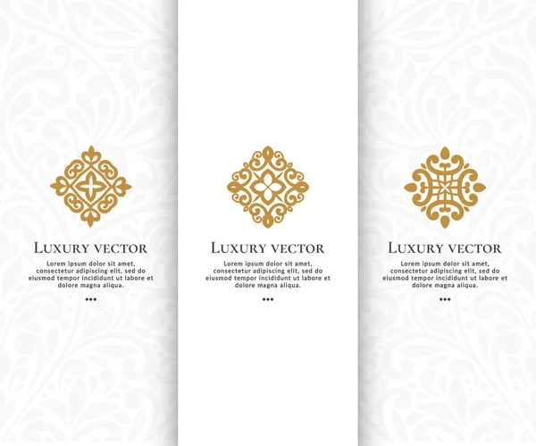 Set vettoriale di logo dorato con elementi eleganti e classici. Può essere utilizzato per emblema e monogramma. Ottimo per inviti, volantini, menu, brochure, sfondo o qualsiasi idea desiderata . — Vettoriale Stock