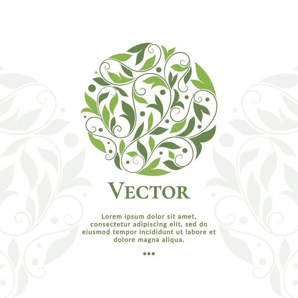 Modello di emblema foglie verdi con elementi vettoriali organici e astratti. Può essere utilizzato per logo e monogramma. Ottimo per inviti, volantini, menu, brochure, sfondo o qualsiasi idea desiderata — Vettoriale Stock