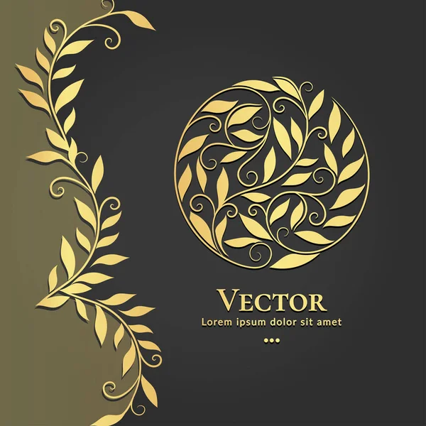 Diseño del logo del círculo con hojas doradas sobre un fondo blanco. Plantilla vectorial vintage de lujo con elementos elegantes. Se puede utilizar como monograma y emblema. Ideal para invitación o fondo de pantalla . — Vector de stock