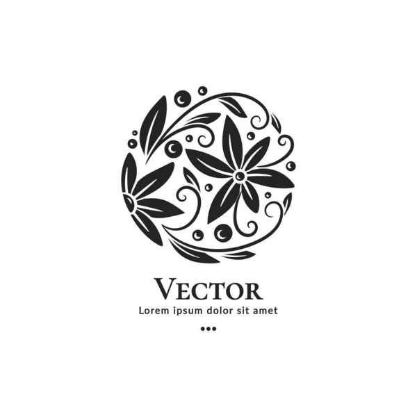 Kreis-Logo-Design mit schwarzen Blättern auf weißem Hintergrund. Luxus-Vektor-Vorlage mit eleganten Elementen. kann als Monogramm und Emblem verwendet werden. ideal für Einladung oder Tapete — Stockvektor