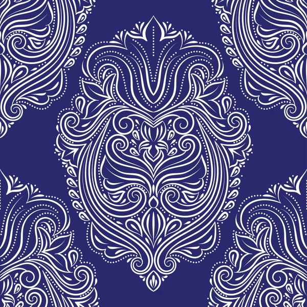 Wit en blauw damast naadloos patroon. Vintage vector achtergrond template, luxe elementen. Ideaal voor stof, uitnodiging, behang, decoratie, verpakking of elk gewenst idee. — Stockvector