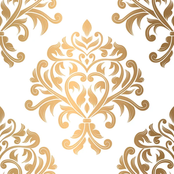 ゴールドとホワイトのダマスクシームレスパターン。ヴィンテージベクター背景テンプレート、豪華な要素。ファブリック、招待状、壁紙、装飾、パッケージング、または任意の所望のアイデアに最適. — ストックベクタ