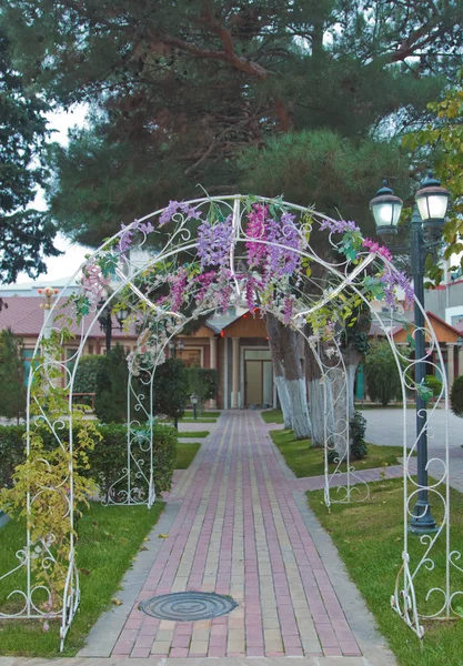 Arco Casamento Forjado Casamento Mar Pôr Sol — Fotografia de Stock