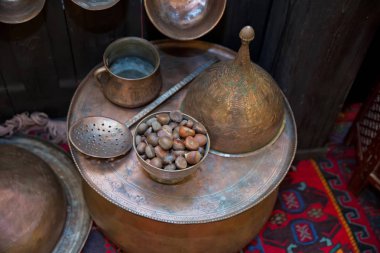 Eski vintage bakır kase. Bakır kaplar. Bakır kaşığı.