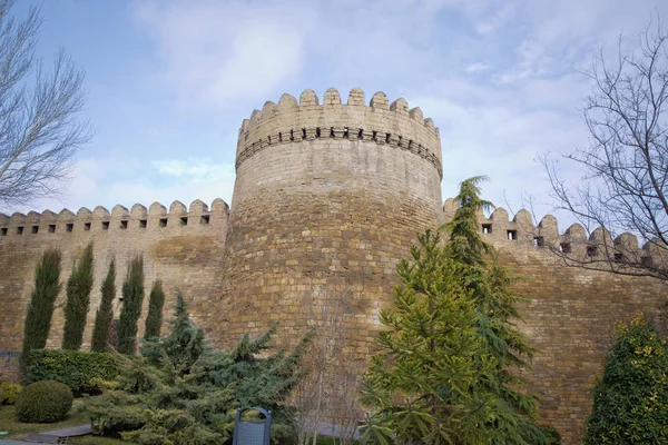 Portões Fortaleza Cidade Velha Iluminação Icheri Sheher Baku Azerbaijão Portão — Fotografia de Stock