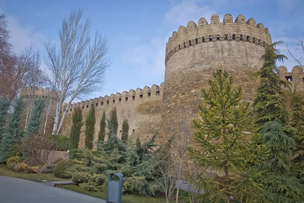 Portões Fortaleza Cidade Velha Iluminação Icheri Sheher Baku Azerbaijão Portão — Fotografia de Stock