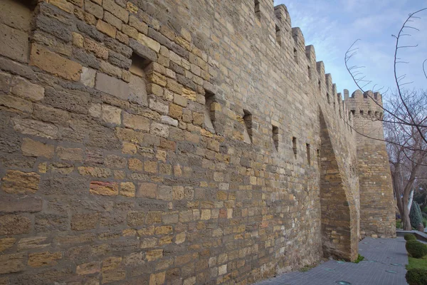 Portões Fortaleza Cidade Velha Iluminação Icheri Sheher Baku Azerbaijão Portão — Fotografia de Stock