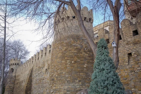 Aydınlatma Eski Şehirde Kale Kapıları Bakıda Icheri Sarayı Azerbaycan Eski — Stok fotoğraf