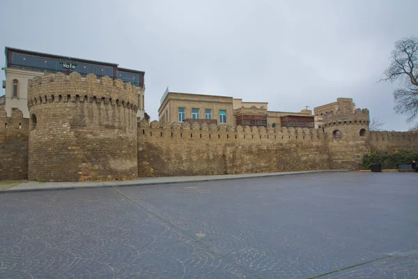 Fortress Gates Old City Illumination Icheri Sheher Baku Azerbaijan Gate — Stock Photo, Image