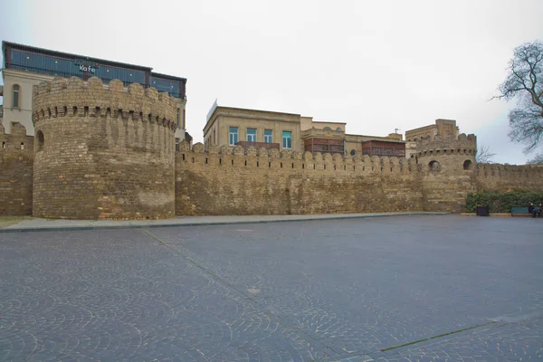 Fortress Gates Old City Illumination Icheri Sheher Baku Azerbaijan Gate — Stock Photo, Image