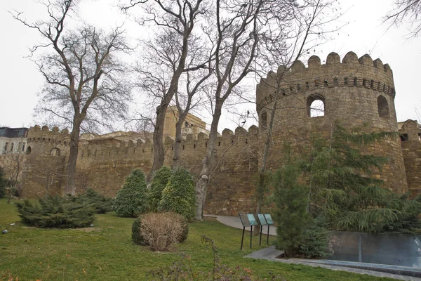 The fortress gates of the old city in the illumination . Icheri Sheher in Baku. Azerbaijan . Gate of the old fortress, entrance to Baku old town. Baku, Azerbaijan. Walls of the Old City in Baku . Icheri Sheher is a UNESCO World Heritage Site