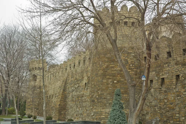 Portões Fortaleza Cidade Velha Iluminação Icheri Sheher Baku Azerbaijão Portão — Fotografia de Stock