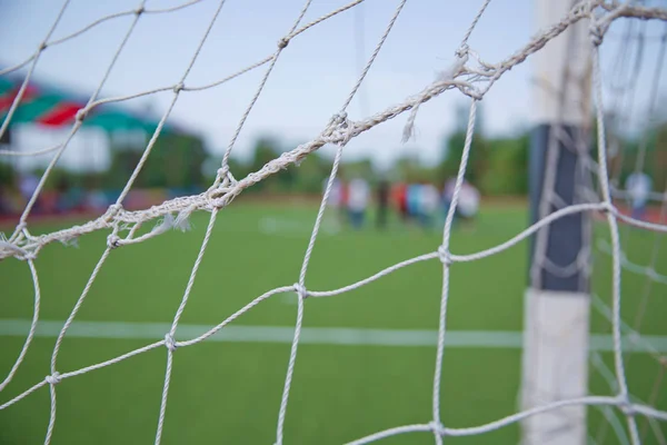 Futebol Desfocado Jogadores Penalidade Campo Pequeno Campo Bola Futsal Ginásio — Fotografia de Stock